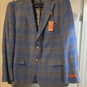 Tallia Men's Blue and Tan Checkered Blazer